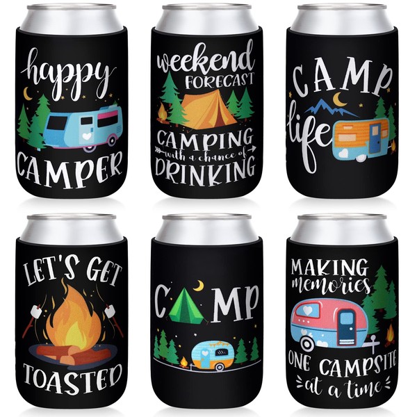 Happy Camper Party Can Sleeves Neoprene Soda Can Beverage for