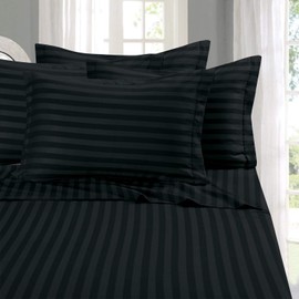 Elegant Comfort Silky-Soft 1500 Premier Hotel Quality Wrinkle-Free 4-Piece Stripe Sheet Set, Queen, Black