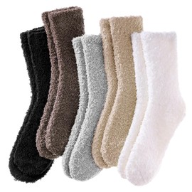 Josnown 5 Pairs Womens Fluffy Socks - Soft Cosy Winter Warm, Ladies Thermal Fuzzy Bed Socks for Christmas Gifts, Size UK 4-8