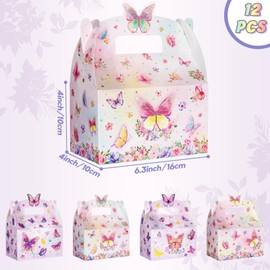 WERNNSAI Butterfly Party Accessories - Pack of 12 Party Gift Boxes with Butterflies Candy Boxes with Flowers Pink and Purple Paper Gift for Girls Birthday Wedding Party Gift