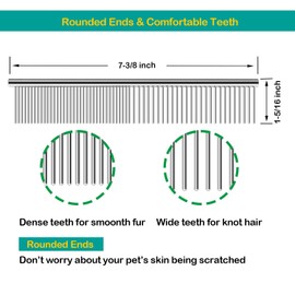 Elfirly 3 Pack Dog Combs for Grooming Matting, Metal Cat Comb with Round Ends, Stainless Steel Pet Grooming Comb for Removing Tangles and Knots for Long and Short Haired Dog (7.4 inches)