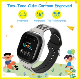 MHunter Cartoon Engraved Watch Band Compatible with Gizmo Watch 3 2 1/ Gabb Watch 3 2 1/ SyncUP Watch, 20mm Two-Tone Silicone Sport Hook Loop Replacement Smartwatch Strap（Starlight +Black）