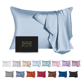 Mulberry Silk Pillowcase for Hair and Skin,Cooling Silk Pillow Case with Hidden Zipper,Allergen Proof Dual Sides Soft Breathable Smooth Silk Pillow Cover for Women (Light Blue,Standard)