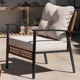 LAUSAINT HOME Outdoor Patio 2 Single Chairs with Deep Seating and Cushions, Comfortable Wicker Bistro Conversation Set for Backyard, Porch, Garden and Poolside, Beige