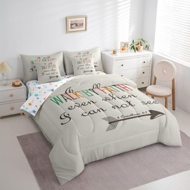 Feelyou Swono Bible Verses Christian Quotes Comforter Set with Sheets King Size 7 Piece for Kids Girls Arrow Print Bedding Set Tribal Cultural Bed in a Bag Light Green Bed Set
