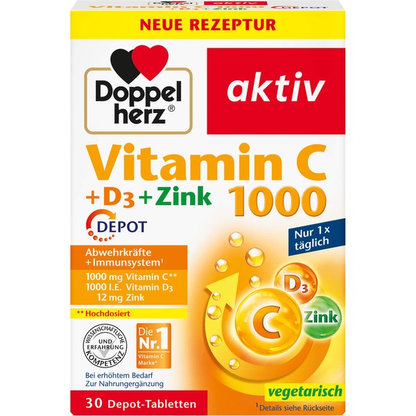 Doppelherz Vitamin C 1000 + D3 + Zink Depot Tabletten, 30.0 St. Tabletten