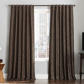 Sun Zero Brookhaven 2-Pack Embroidered Floral Pleated Look 100% Blackout Back Tab Curtain Panel Pair, 50" x 84", Chocolate Brown