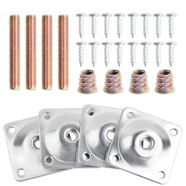 Granvoo 4 Sets Furniture Leg Mounting Plates, Furniture Leg Mounting Plates with Bolt Screws, M8 Furniture Leg Mounting Plates for Sofa Couch Seats Chair Table Furniture Legs (Silver)
