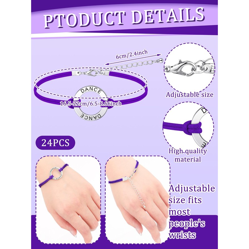 Funtery 24 Pcs Dance Bracelet Bulk Recital Gifts for Girls