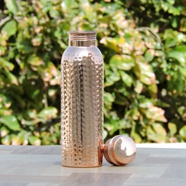 HealthGoodsIn - Traveller's Pure Copper (99.74%) Hammered Water Bottle for Ayurvedic Health Benefits Holds 950 Ml (32.12 US Fluid Ounce) Water | Joint Free, Leak Proof
