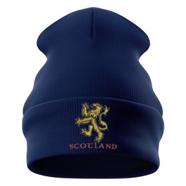 Purple Print House Scotland Lion Embroidered Beanie Hat for Men Scottish Emblem St Andrews Rugby Country Him, One Size, Navy