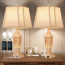 AIDENOEY Farmhouses Table Lamp with USB & USB-C Charging Ports, 3-Color Dimmable & Stepless Bottom Dimming, Touch Control & Switch, Vintage Bedside Lamp for Bedroom Living Room Office,(27.5" high)