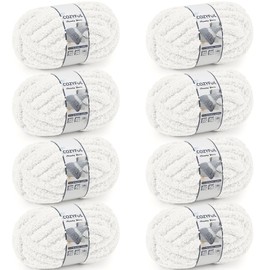 Cozyful Chunky Yarn for Hand Knitting - #10 Chunky Chenille Yarn, Jumbo Big Thick Chunky Yarns for Crocheting, Super Bulky Chunky Knit Blanket Yarns, 8 Skein (25 yds 8 oz Each Skein), Pure White