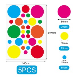 Multi-Purpose Round Colorful Stickers (140 Pcs), 3 Sizes with a Diameter of 50mm, 30mm 15mm Organizational Labels, Waterproof Kids Stickers
