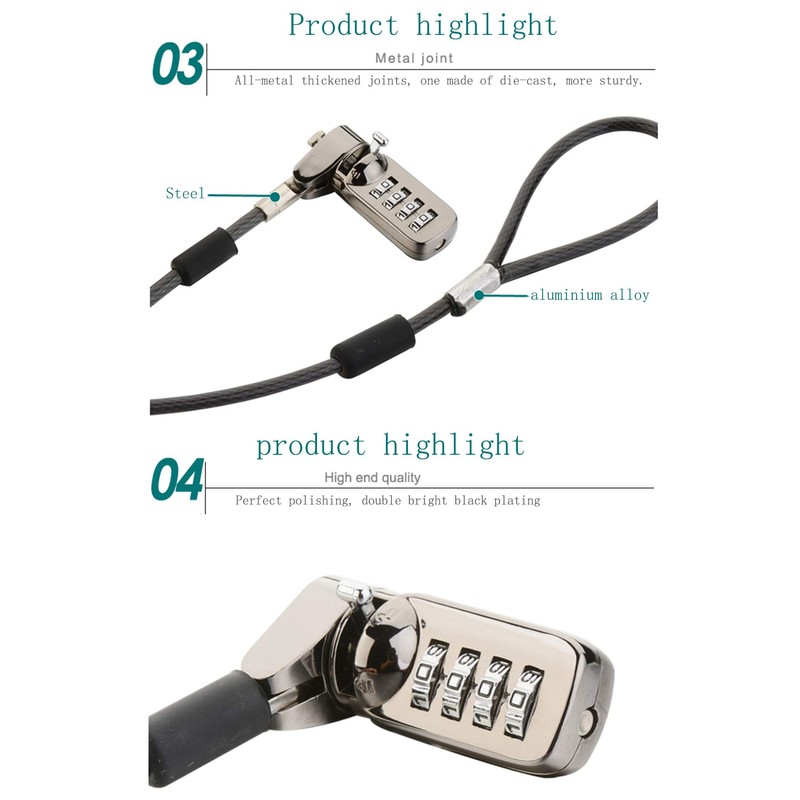 CaLeQi Combination Security Lock Cable for Notebook Laptop Pc Computer