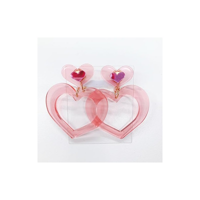 Minacute Q8485 Clear Double Heart Earrings (Pink), Size: 2.2 inches