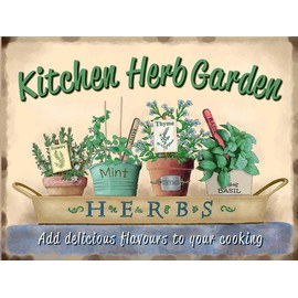 Shawprint KITCHEN HERB GARDEN RETRO VINTAGE STYLE METAL TIN WALL PLAQUE SIGN NOVELTY GIFT (8" x 6")