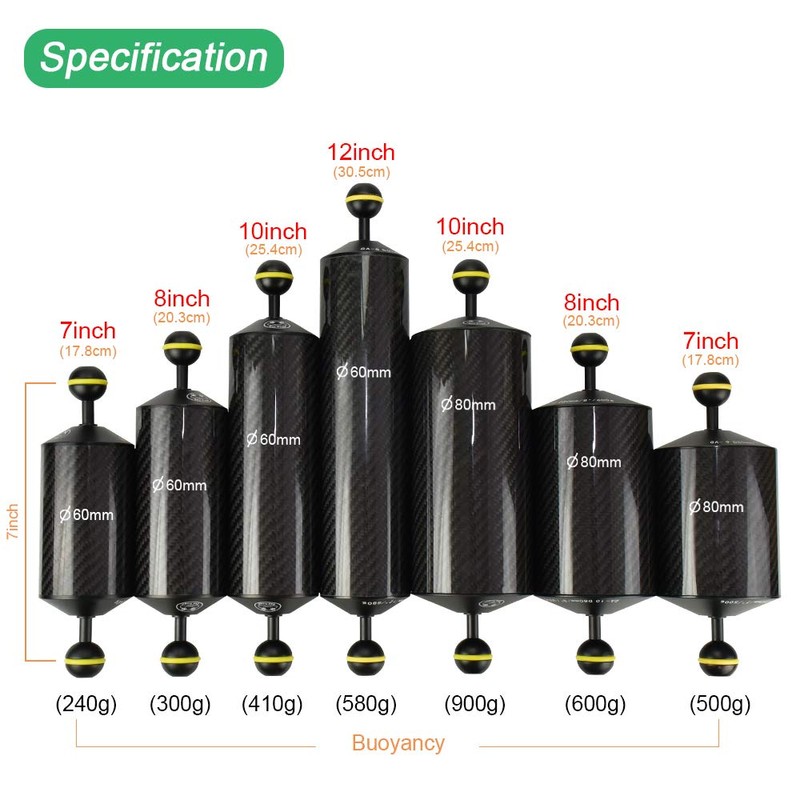 Sea frogs Carbon Fiber Dual Balls Float Arm Underwater Photography