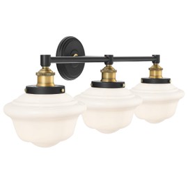 Linea di Liara Lavagna Farmhouse Matte Black Bathroom Light Fixtures Over Mirror Black and Gold 3-Light Bathroom Vanity Light Fixture Milk Glass Shades Modern Vanity Lights, UL Listed