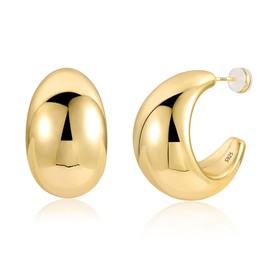 Gold Ohrstecker Große Klobige Ohrringe für Damen, Große Klobige Gold Creolen Ohrringe Hypoallergene Sterling Silber Ohrringe Große Dicke Ohrstecker Offene Creolen Statement tropfen Ohrringe Damen