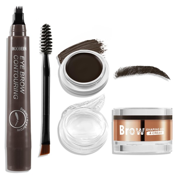 Boobeen Waterproof Eyebrow Pencil with Pomade, Brow Gel with Dual-ended