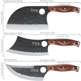 Hammer Iron Alley 3-Pc Butcher Knife Set with Finger Hole Design, Hand Forged Blades