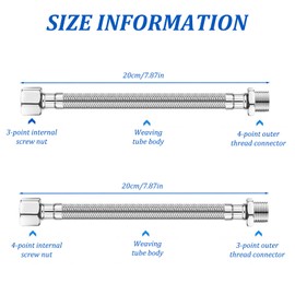 Pack of 2 Flex Hose, Throw and Male Thread, Connection Hose with Stainless Steel Braid, Flex Hose Connection Hose (3 Points Male Thread, 4 Points Female Thread)