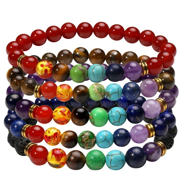 Eigso 5 Pcs 7 Chakra Bracelets Set for Women Men Reiki Healing Meditation Crystal Stone Beads