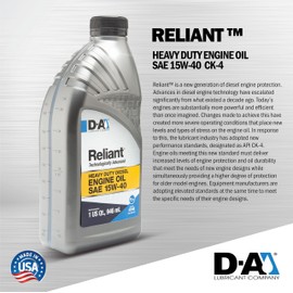 D-A LUBRICANT COMPANY 52104, Reliant Heavy Duty Engine Oil SAE 15W-40, CK-4, 1 Gallon (4 Pack)