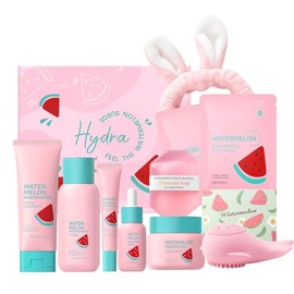 Set de Cuidado Facial BeauBase Sandía Niacinamida 8 Piezas, Rutina Completa con Limpiador, Tónico, Sérum, Contorno de Ojos y Crema, Mascarilla y Accesorios, para Mujer y Chica