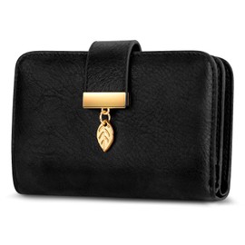 Faneam Leather Wallet for Women RFID Blocking Wallet Women's Small Purse Ladies Bifold Purse Credit Card Wallet with Lanyard, Zip Coin Pocket, Multiple Card Slots, Exquisite Box (Vintage Black)