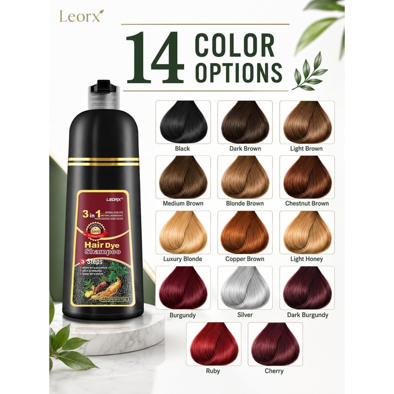 Leorx Dark Brown Hair Dye Shampoo 3 in 1, 15