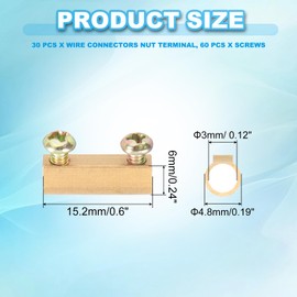 PATIKIL 15.2x4.8x6mm Wire Connectors Nut Terminal, 30 Pcs 15 A Brass Splicing Quick Wiring Connection Terminal Circuit Connector Nut Kit with Screws, Brass Tone