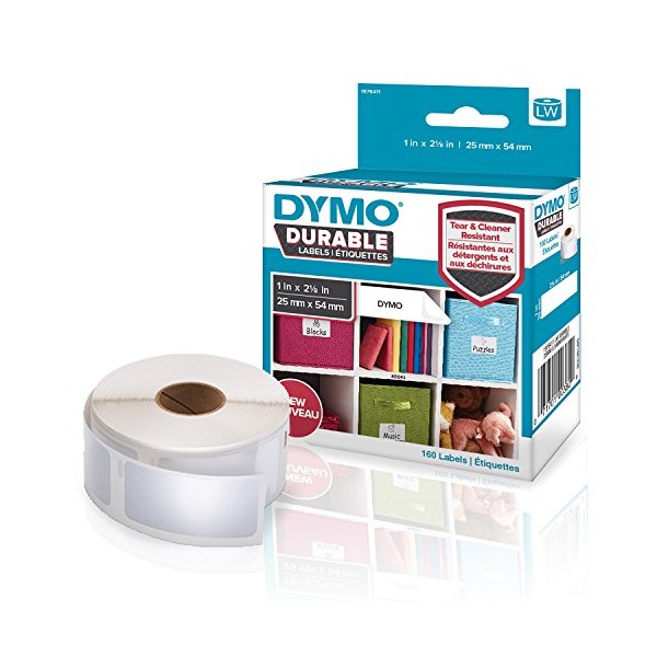 DYMO LW Durable Labels for LabelWriter Label Printers, White Poly, 1” x 2-1/8”, Roll of 160 (1976411)
