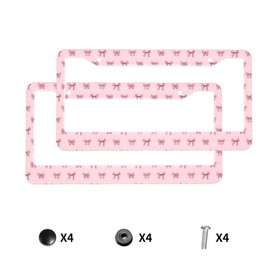 Pink Bow License Plate Frame 2 Pack, Universal Aluminum License Plate Holder Car Accessories with Screws for Women