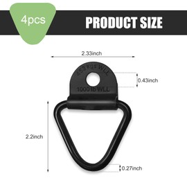 MLY 4 PCS Heavy Duty Cargo Tie Down Anchors, Steel V Ring Truck Bed Tie Down Anchors, Bolt-On Surface Mount Cargo Hooks, Pickups Rail Accessories, Universal for Cars, Off-Road Vehicles (Black)