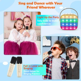 Karaoke Machines for Kids Adults, Mini Portable Bluetooth Speaker with 2 Wireless Microphones, Portable Kids Toys Christmas Birthday Gifts for Girls Ages 4, 5, 6, 7, 8, 9, 10, 12 +Year Old Home Party