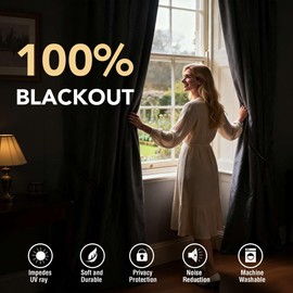 H.VERSAILTEX Linen Look 100% Blackout Curtains 84 Inches Long for Bedroom Full Light Blocking Rod Pocket 42 Inches Wide Linen Textured Thick Window Curtain Drapes with White Backing, Stone, 2 Panels