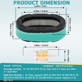 AMTOLXL 3pcs 32 083 09-S Air Filter for Kohler 7000 Series KT725 KT735 KT740 KT745 Engine, Lawn Mower Air Filter for Cub Cadet XT1 Engine Replace for KH-32 883 09-S 32-883-09-S1