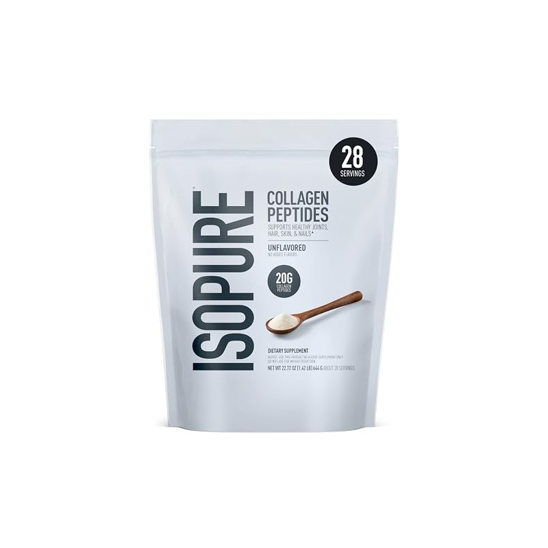 Isopure Péptidos de colágeno en polvo, 28 porciones, sin sabor,
