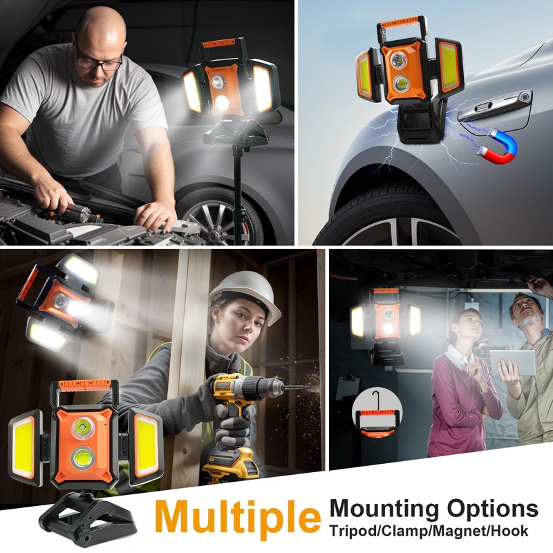 Tresda 4000LM LED Work Light Rechargeable with Clamp, 40W Magnetic