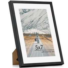 FLYJOE 5x7 Picture | Metal Picture Frame With Mat For 4x6 | 5x7 Aluminum Frame | 5 x 7 Photo Frame | Plexiglass And Hanging Hardware Included | 5x7 Black Picture Frame | Black