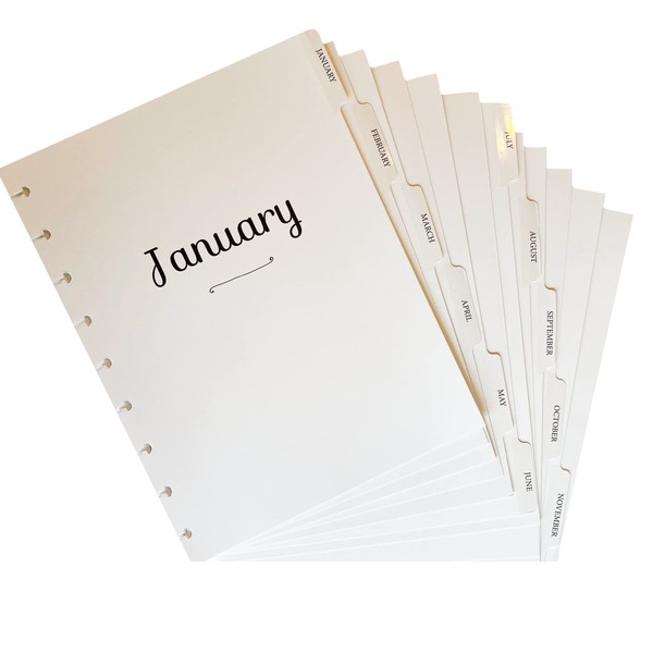 Monthly Binder Dividers set fits 9-Disc Planners, Classic-Size Monthly-Tab Dividers