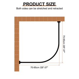 uxcell Black Shower Curtain Rod Rack Stainless Steel, L Shaped Corner Shower Curtain Rod No Drill for Bathroom Bathtub, 70-95cm/28"-37" Adjustable Length