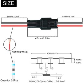 Xiatiaosann 5 Pairs 2 Pin Female/Male Wire Connectors, DC12V Jack Waterproof Plug Electrical Cable Socket Terminals, for Car Motorcycle Automotive Boat LED Strip Bulb, with Heat Shrink Connector
