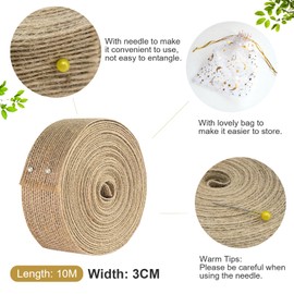 Burlap Ribbons 10M Jute Ribbon, 30MM Gift Ribbon Vintage Hessian Craft Ribbon for DIY Sewing Project, Gift Wrapping, Crafts, Florist Flower Wedding Christmas Decoration