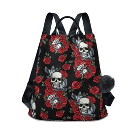 ALAZA Backpack Womens, Anti-Theft Womens Backpack Travel Handbags Shoulder Bag Skull Rose Clock Pigeon Ladies Rucksack Fashion Casual Backpacks Daypack, Hairball Pendant
