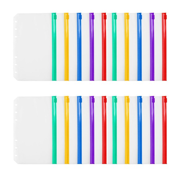20 Binder Pockets, A5, Clear Binder, 6 Holes, Zippered File
