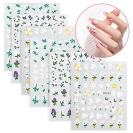 Nail Stickers 6 Sheets 5D Aurora Nail Art Stickers Decals Self-Adhesive Pegatinas Uñas Glitter Self-Adhesive Flower Star Heart Butterfly Nail Art Design Decoration Accessories for Woman Girls,Style6