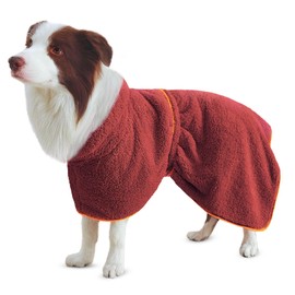 Bienbee Soft Dog Bathrobe，Super Absorbent & Quick-Drying Dog Robe with Hood, Cozy Drying Coat for After Bath, Red XL